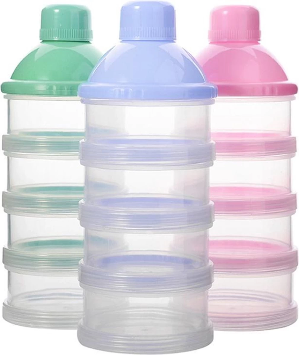 Merkloos Melkpoeder Doseerdoosje - BPA Vrij - Roze - 4 Lagen -Melkpoeder Toren - Babypoeder Bewaarbakje - Reisbox - Dispenser - Poedertoren - Afbeelding 3