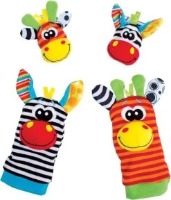 Playgro Pols- En Voetrammelaarset Zebra & Giraf - Set Van 4 Stuks, 2 Polsbandjes En 2 Rammelsokjes