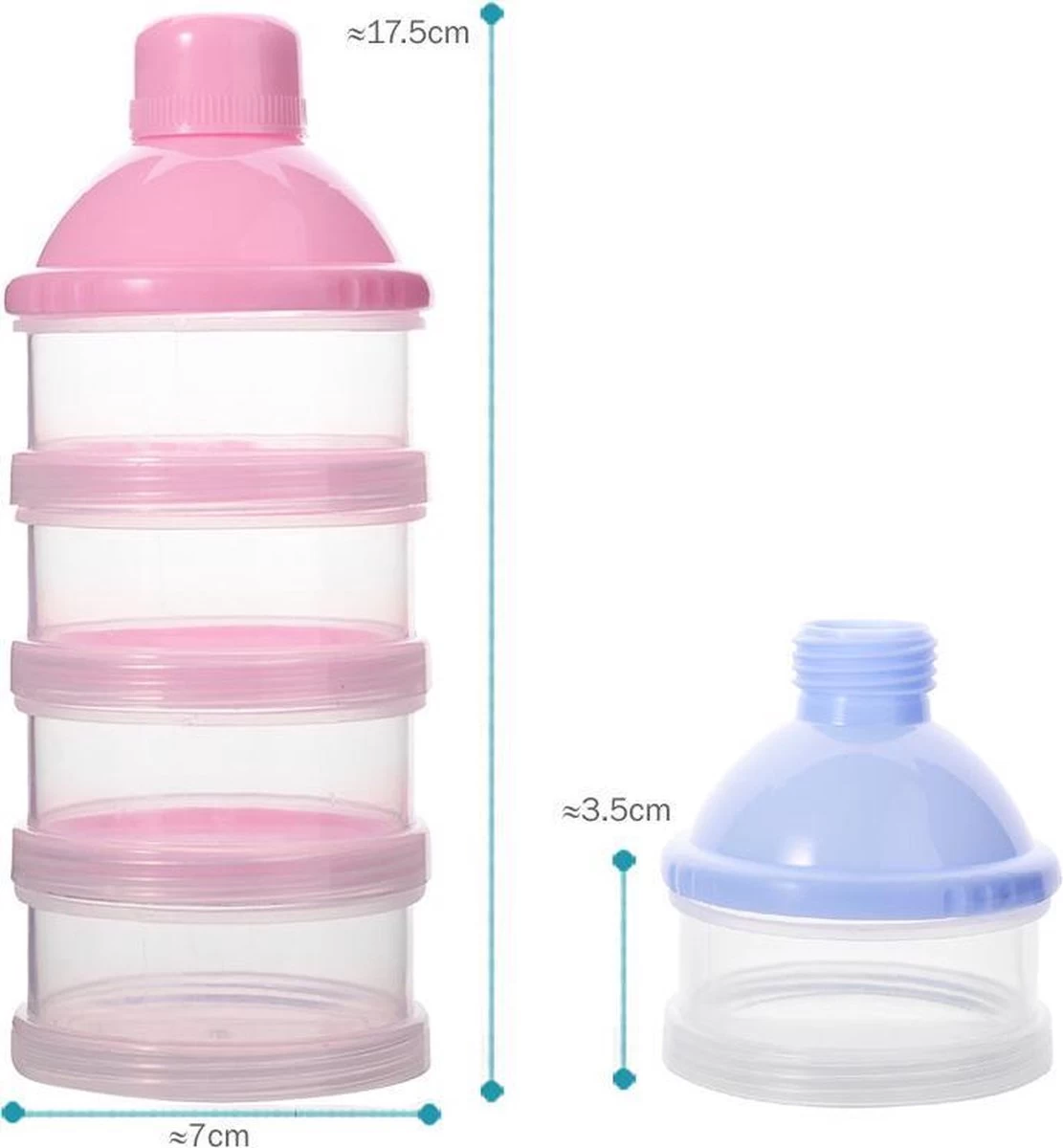 Merkloos Melkpoeder Doseerdoosje - BPA Vrij - Roze - 4 Lagen -Melkpoeder Toren - Babypoeder Bewaarbakje - Reisbox - Dispenser - Poedertoren - Afbeelding 5