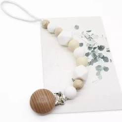 Speenkoord - Baby - Siliconen & Hout Kralen - BPA Vrij - Jongen - Meisje - Creme/Wit