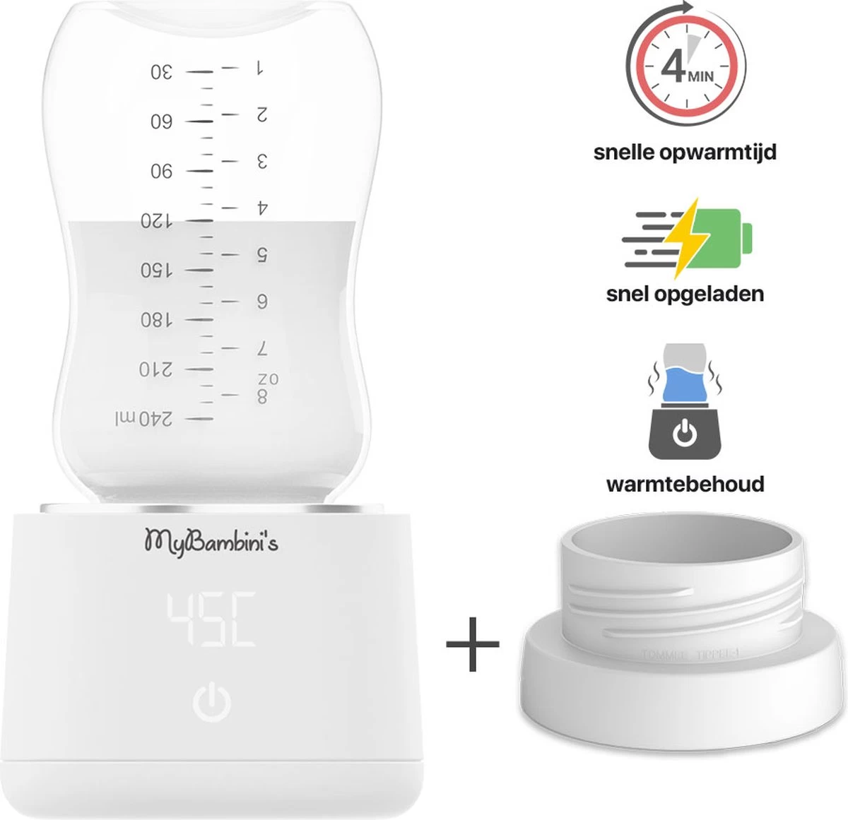 MyBambini's Bottle Warmer Pro™ - Draagbare Baby Flessenwarmer Voor Onderweg - Wit - Geschikt Voor Tommee Tippee