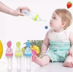 Merkloos Baby Knijpfles Met Lepel Voor Babyhapjes - Lepelfles Baby - Groen - Siliconen - BPA Vrij - 90 Ml