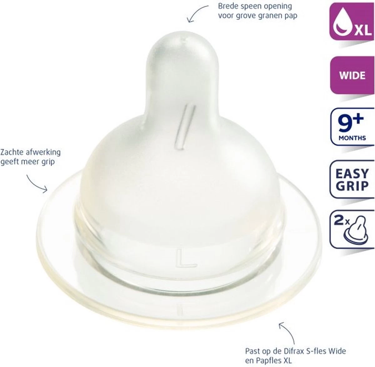 Difrax Flessenspeen Papspeen Wide/Breed - Maat XL - 2 Stuks - Afbeelding 10