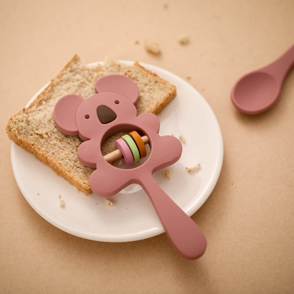 Merkloos Bijtring - Rammelaar - Babys - Speelgoed - Babyspeelgoed - Kraamcadeau - Siliconen - BPA Vrij - Roze - Afbeelding 7