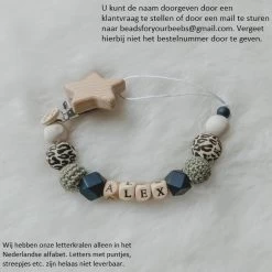 Babybeads - Speenkoord Met Naam - Legergroen Met Tijgerprint - Gepersonaliseerd Kraamcadeau