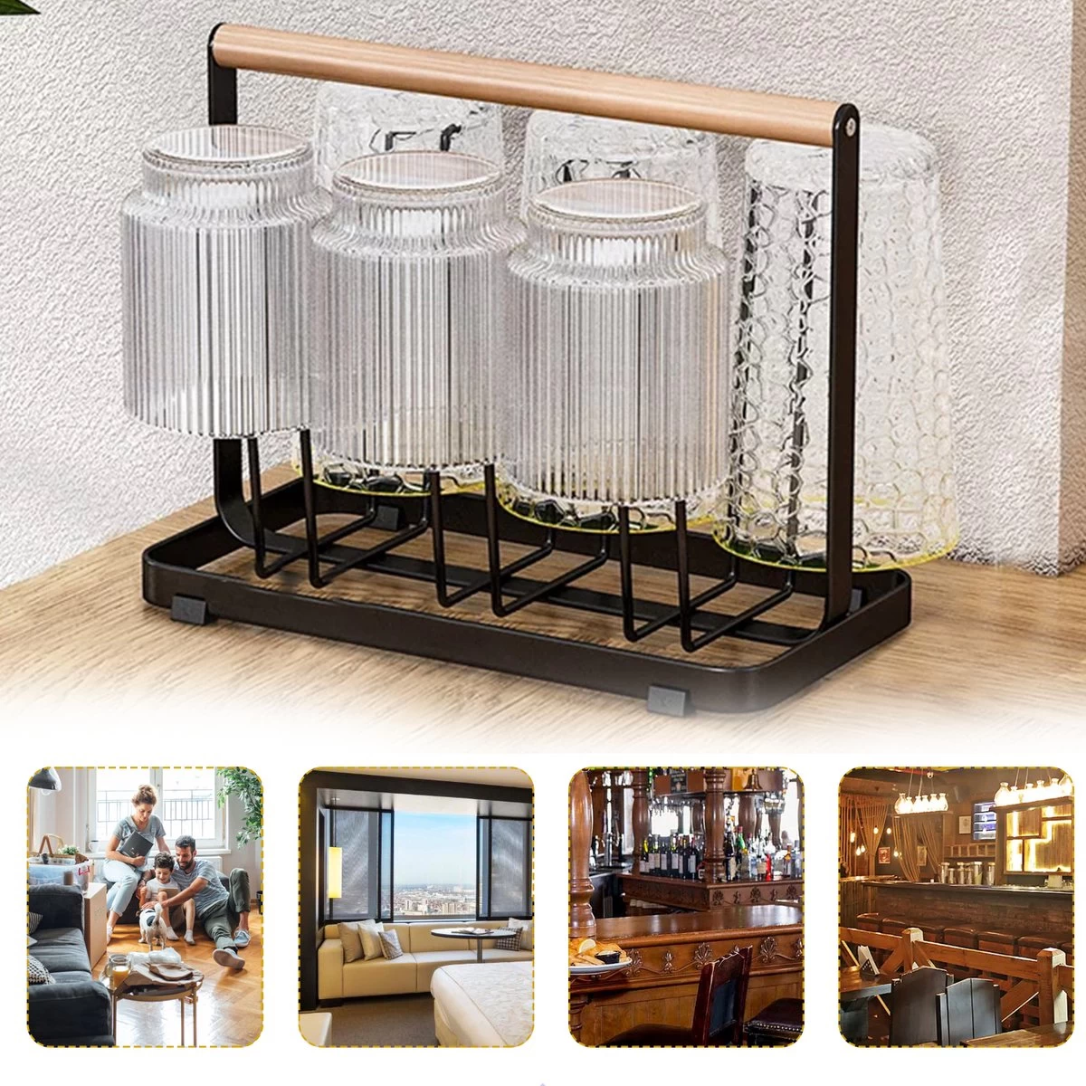 Flessenrek - Droogrek Babyfles - Flessen Rek Baby - Flessendroogrek - Afdruiprek - Afwasrek - Flessenrekje - Lekbak - Égouttoir - Zwart Met Houten Handvat - Vetalo - Afbeelding 2