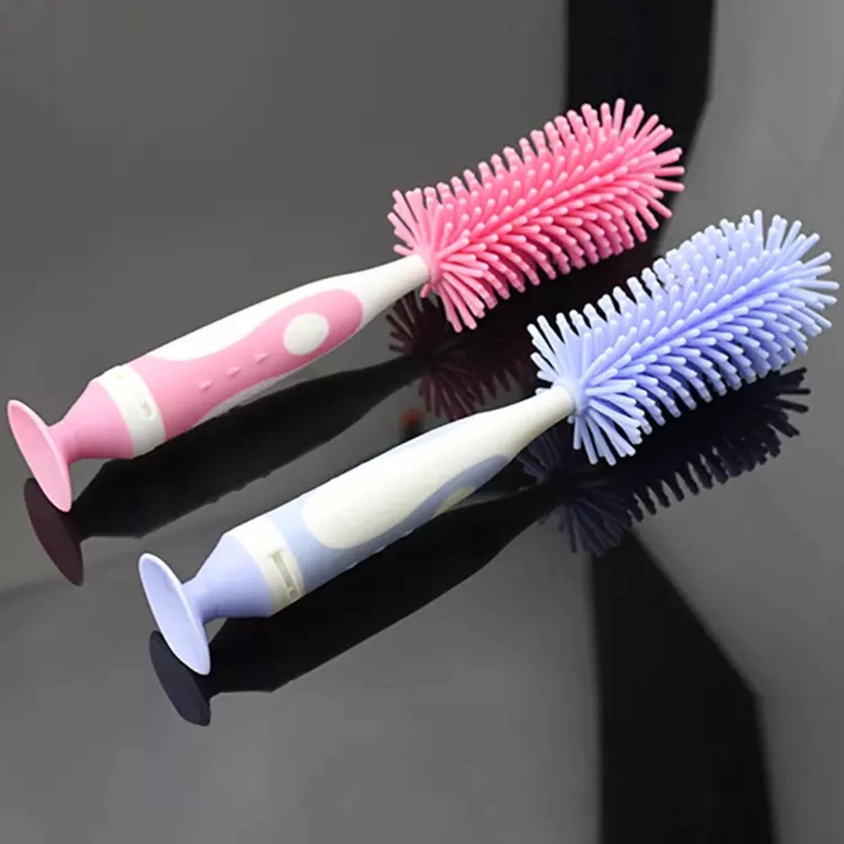 Merkloos Flessenborstel - Schoonmaakborstel Babyfles - Flessenreiniger - Fles Afwasborstel - Borstel Voor Drinkbus Of Drinkfles - Silicone - Duurzaam - Roze - Afbeelding 5