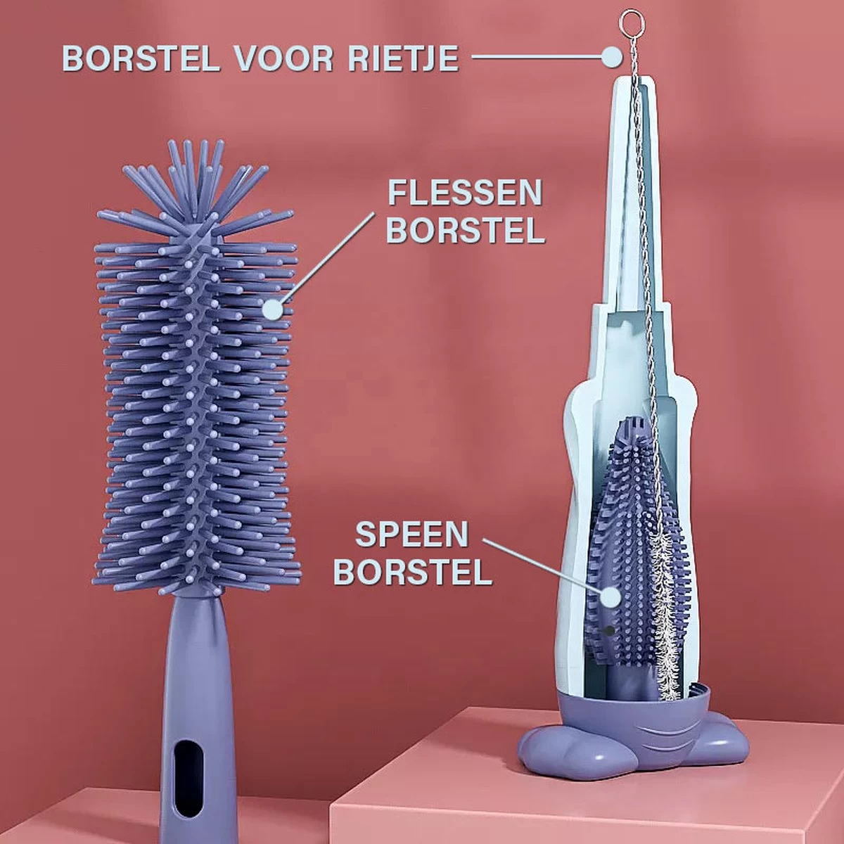 Baby Flessenborstel - Flessenreiniger - Flessenborstel Siliconen - Flesvoedingsaccessoires - BPA Vrij - Groen - 3 In 1 - Afbeelding 6