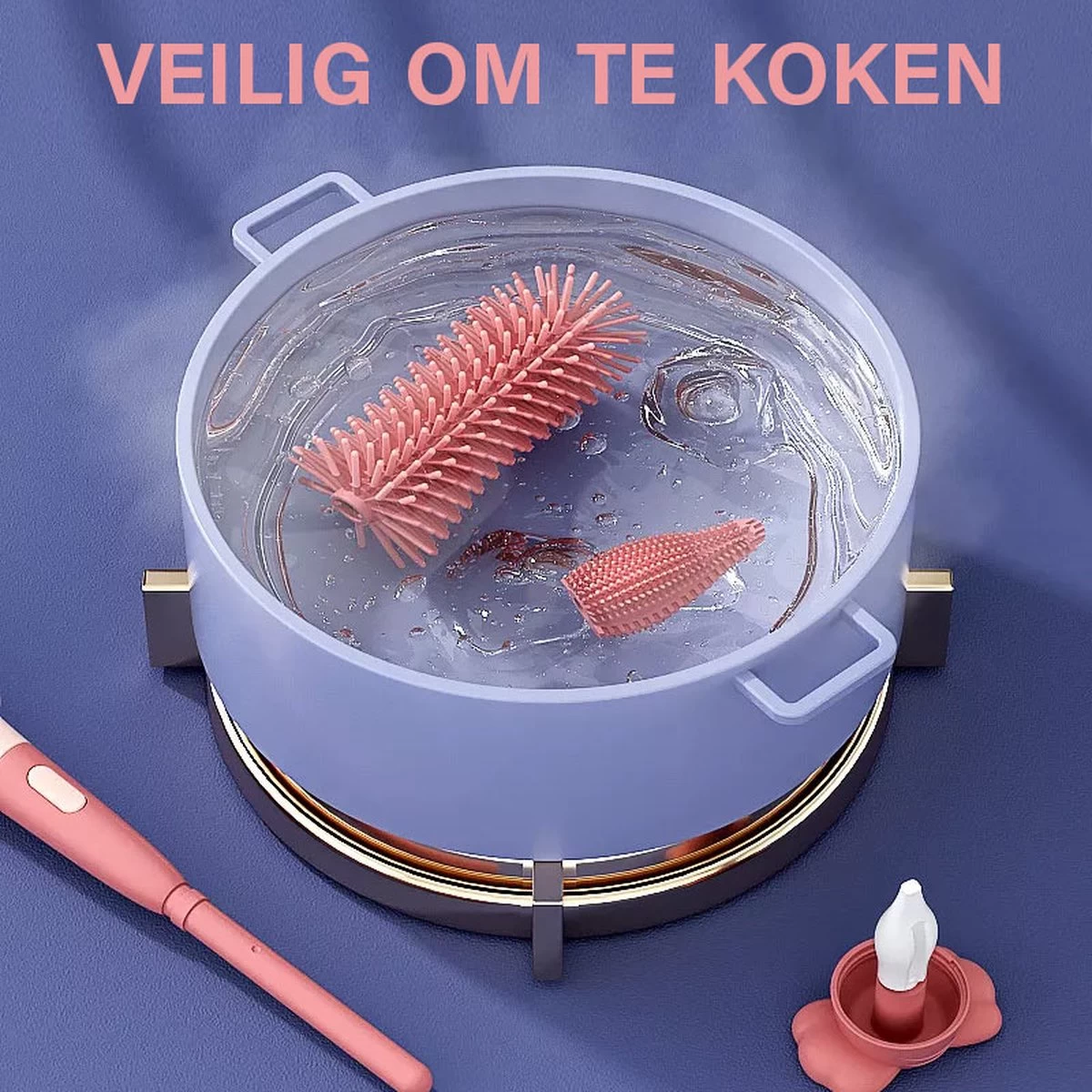 Baby Flessenborstel - Flessenreiniger - Flessenborstel Siliconen - Flesvoedingsaccessoires - BPA Vrij - Groen - 3 In 1 - Afbeelding 8