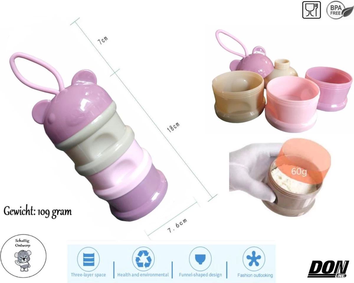 Merkloos Roze Beer - Melkpoeder Doseerdoosje - Baby Melkpoedertoren - Poedertoren - Melkpoeder Toren - Babypoeder Bewaarbakje - Reisbox - Melkpoeder Dispenser - Melkpoeder Toren Baby - Baby Milk Powder Tower - Milk Powder Dispenser – PBA Vrij - Afbeelding 3