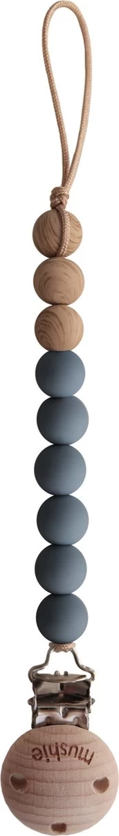 Mushie Speenkoord EVA - Iron / Hout (look) - 100% Siliconen Kralen