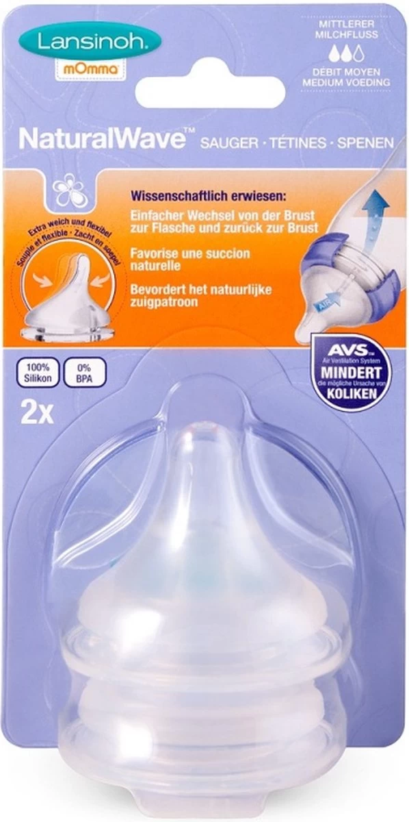 Lansinoh Natural Wave 2 Stuks Medium Speen 75950 - Afbeelding 3