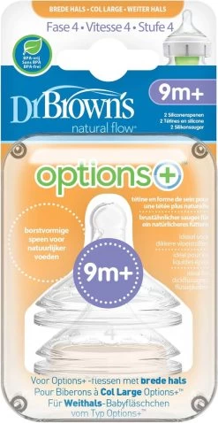Dr. Brown's - Flesspeen Natural Flow - Fase 4 - 9+ Maanden - Brede Halsfles - 2 Stuks