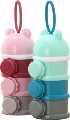Melkpoeder Toren [2 STUKS] - Babyvoeding Bewaarbakjes - Melkpoeder Doseerdoosjes - Kraam Cadeau - BPA Vrij / ROZE