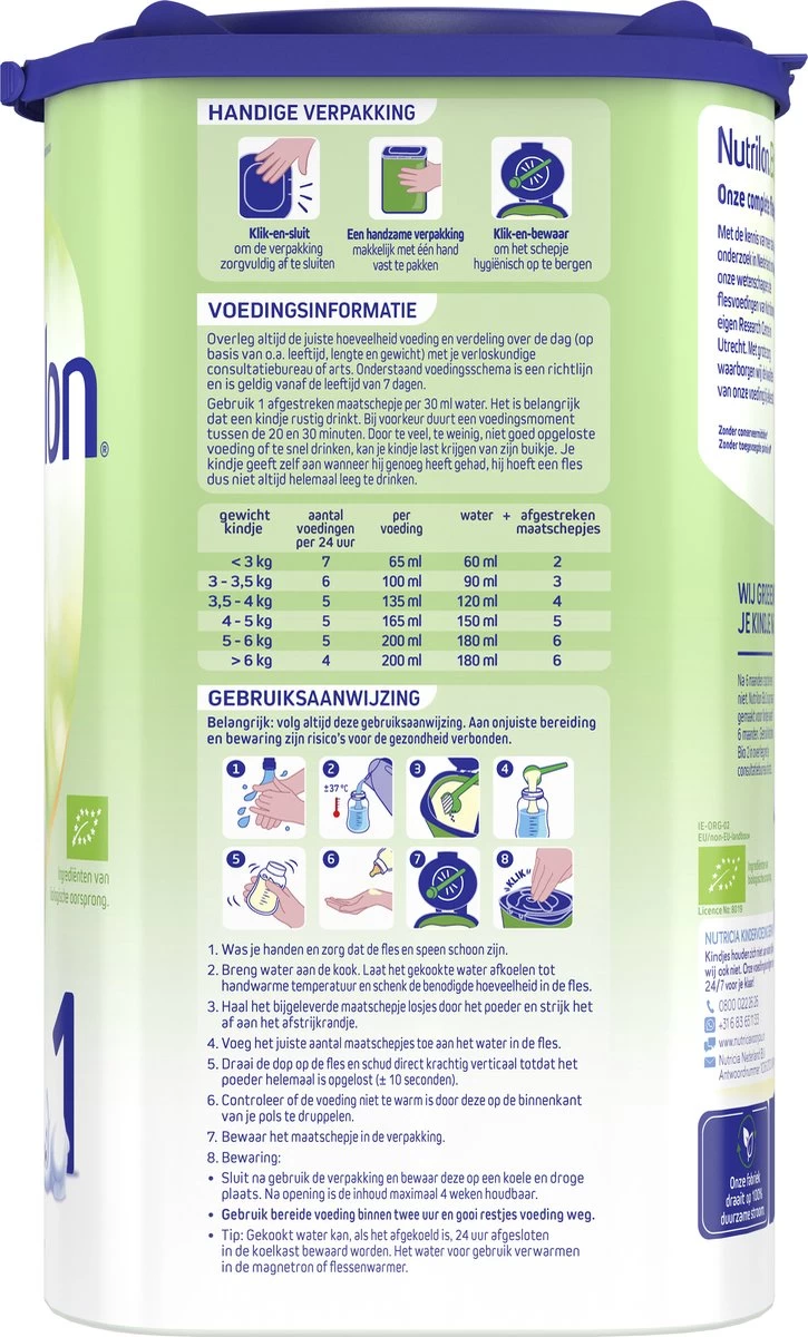 Nutrilon Bio 1 - Volledige Zuigelingenvoeding 0-6 Maanden - 800g - IE-ORG-02 - Afbeelding 6