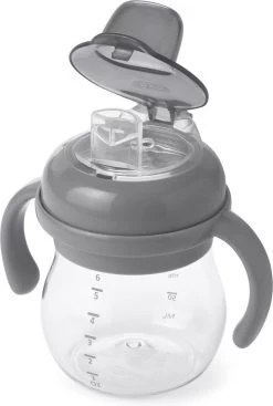 OXO Tot Transitions Drinkbeker - Tuitbeker Baby - Antilekbeker - Drinkbeker Baby- Drinkbekers -150ml Met Handvat - Grey