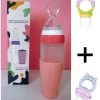 Merkloos Babyfles Met Lepel-baby/kinderbestek-100ml-BPA Vrij + 2 Bijtring/fruitspenen-rose