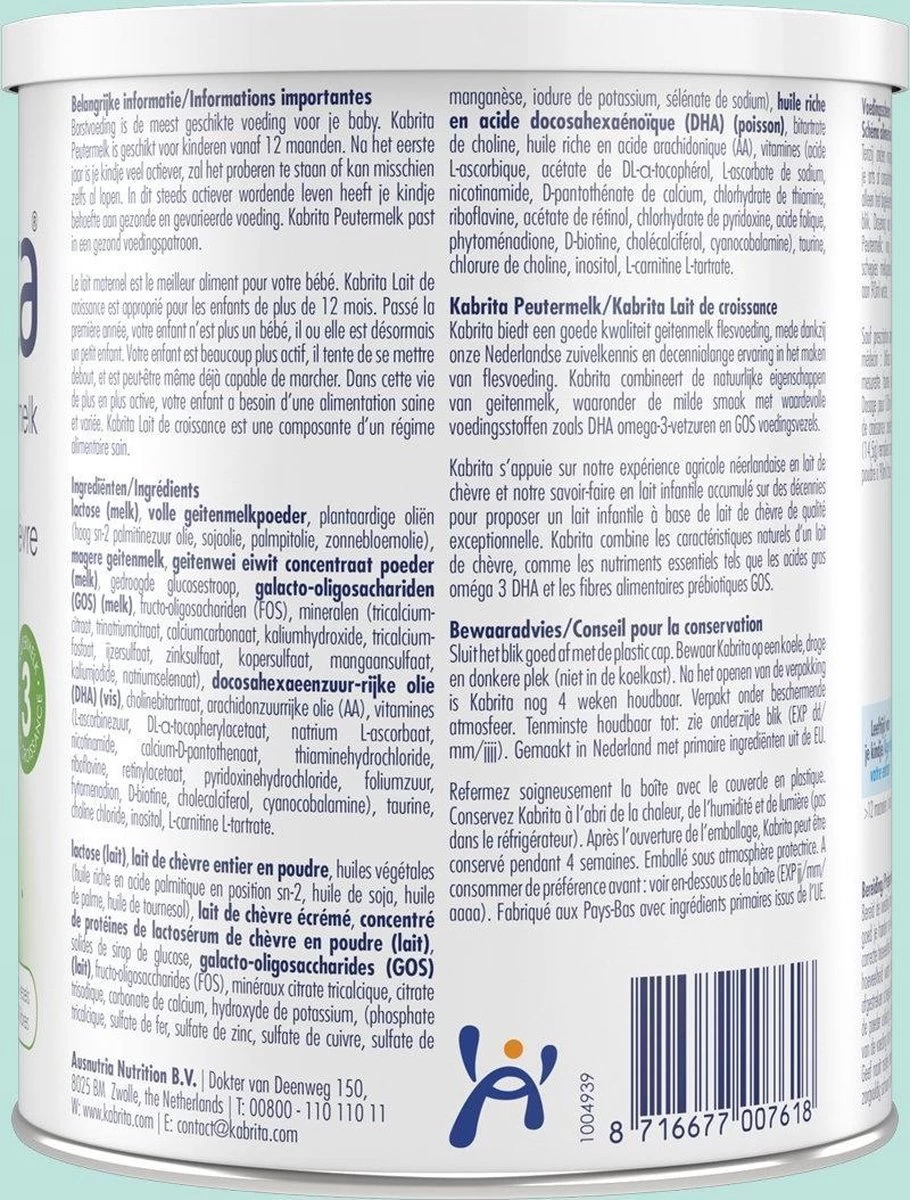 Kabrita 3 Peutermelk - Babyvoeding 12+ Maanden - 400g - Afbeelding 4