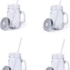 Merkloos 4x Stuks Glazen Mason Jar Drinkbekers - Zilvergrijze Dop En Rietje - 500 Ml