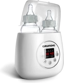 Grundig Flessenwarmer - Dubbele Flesverwarmer - 200W - Ruimte Voor 2 Babyflessen - Verwarmen, Ontdooien En Steriliseren - Incl. Stoomkap - Wit