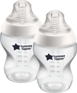 Tommee Tippee Closer To Nature - Zuigflessen - Langzame Uitstroomsnelheid - Anti-colic Ventiel - 260 Ml - Verpakking Van 2 Stuks - Doorzichtig